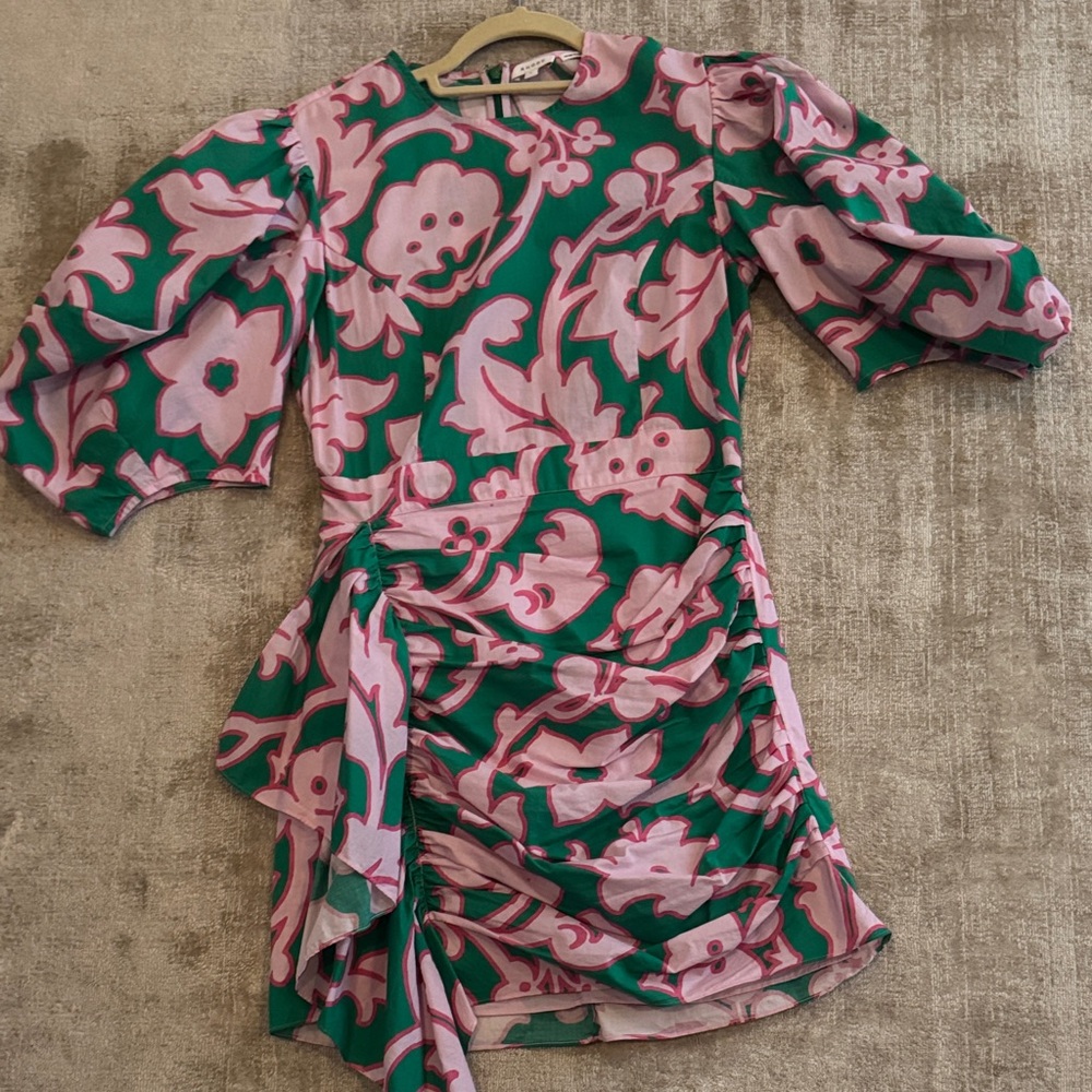 RHODE Green and Pink Floral Ruched Dress